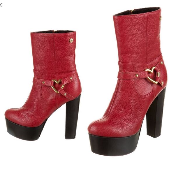 37 (7) MOSCHINO Love MOSCHINO Leather Platform boots EUC - Picture 1 of 12